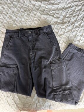 Denim Forum Washed Black Cargo Jeans